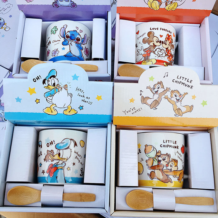 Kawaii Stitch Squirrel Donald Duck Mickey Ceramic mug Mug Coffee cup gift box with spoon