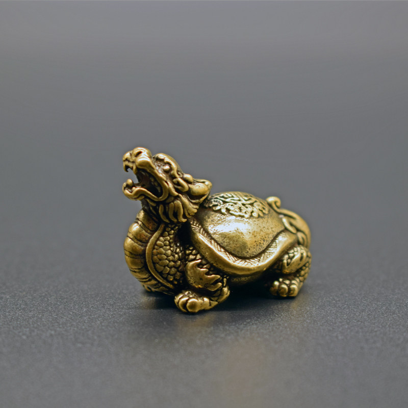 Pure brass solid lucky Dragon Turtle desk handle Baishou Dragon Turtle tea pet small pendant decoration gift