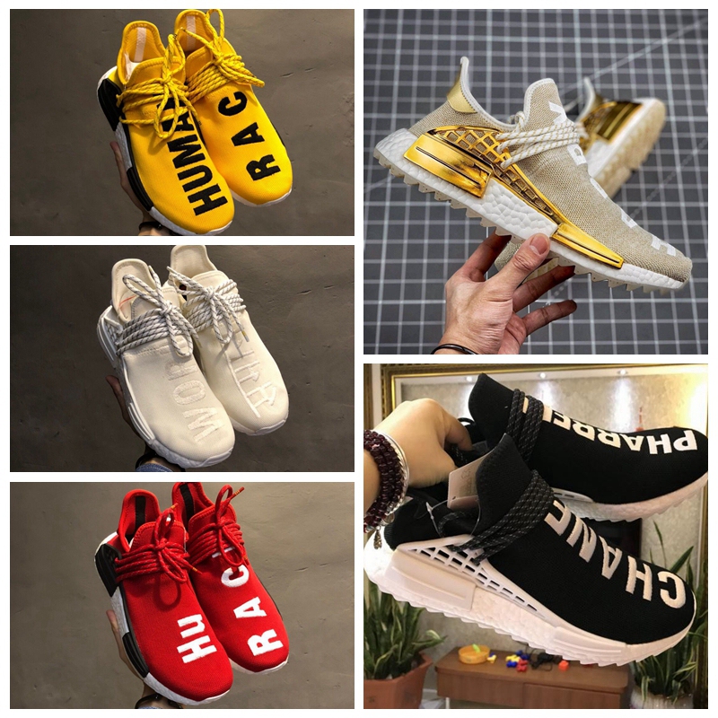 Pharrell Williams X Nmd Platinum Joy Pure White Black Yellow Real Popcorn Men's and Women's Running Shoes Export Original Large Size 48
