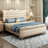 Американская легкая роскошная кровать с твердым деревом французская 1,8 м Современная минималистская кожаная двойная европейская спальня 2 × 2,2 метра кожаная кровать