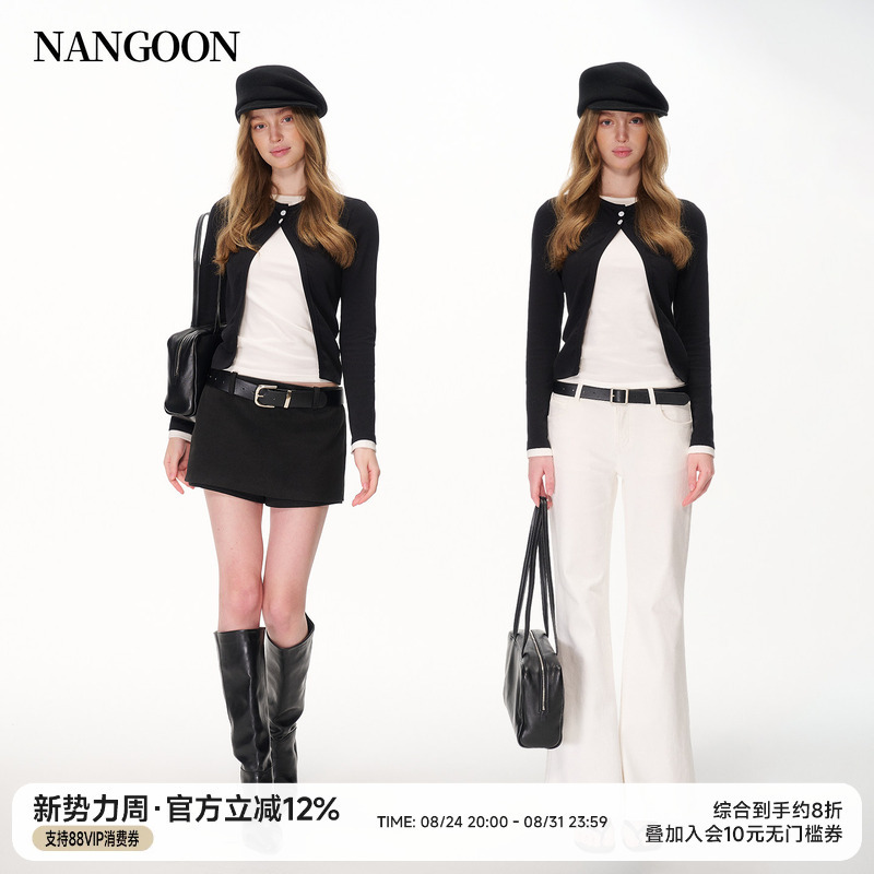 Nangoon Stylish Two-Piece Look Round Neck Casual Color-Block Top Versatile New Autumn Knit Sweater