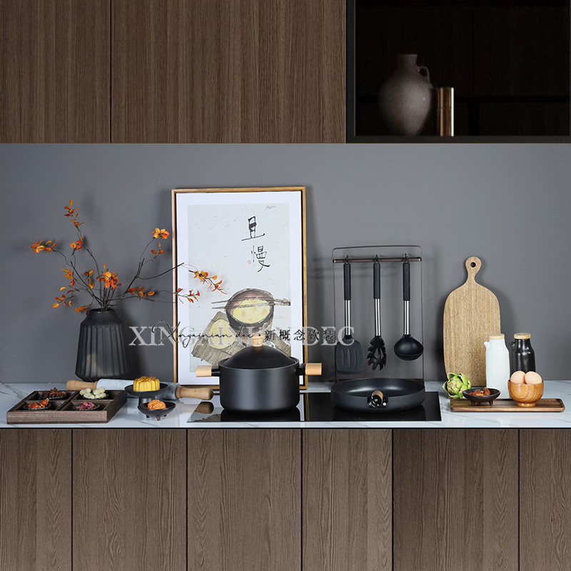 New Chinese-Style Model Room Kitchen Decoration Set, Cutting Board, Floral Arrangement, Exhibition Hall Soft Furnishings, Stainless Steel Cookware