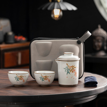 Travel tea set Chinese portable car bubble tea toolRu kiln opening high-end ceramic tea cup cover cup cup cup