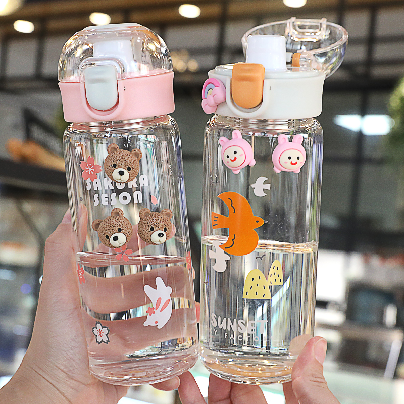 Korean-style water cup high-value girls glass cup ins wind belt filter high temperature water cup portable student straight drinking cup