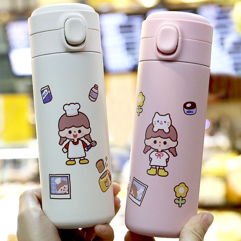 Girls cup high color value student cup girl heart portable Japanese mug bounce cover lock straight drink cup