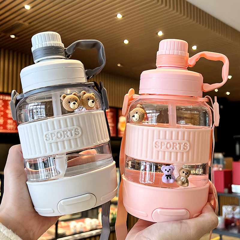 Large capacity water glass female high face value minimalist plastic children's cup with straw student sports fitness kettle portable