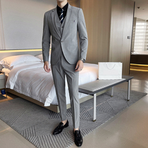 Light mature Wind Autumn Business Senior sense slim suit suit suit suit Korean version of ruffle handsome youth casual suit mens coat