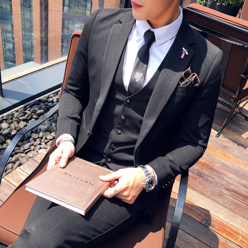 2021 summer suit men's suit Youth Korean version slim suit Handsome student casual business three-piece suit