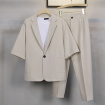 Light mature wind ins temperament short sleeve suit suit suit mens hanging casual thin coat loose seven-point sleeve suit men
