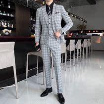 Light mature Wind Autumn new casual suit slim youth fashion Plaid long sleeve suit suit fashion Men