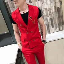 Summer set 2021 new sleeveless double-breasted suit vest young student handsome casual suit two-piece set