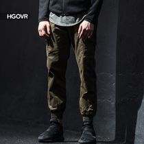 HGOVR Contrast color stitching camouflage casual sports tie pants multi-pocket mens trending pants loose pants