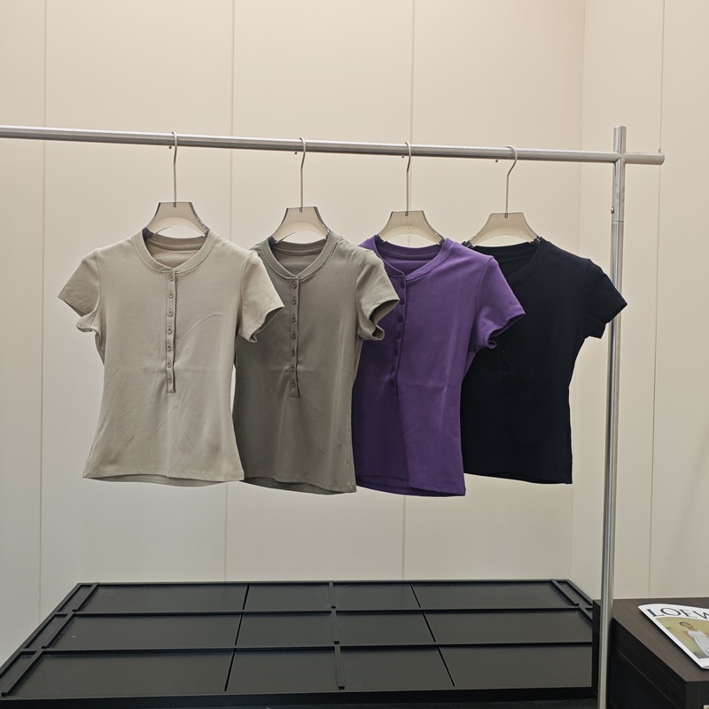 [Versatile Style] Wǎnwǎn Youyi Summer New Henley Collar Button Slim Fit Short Sleeve T-Shirt 0.16kg1849