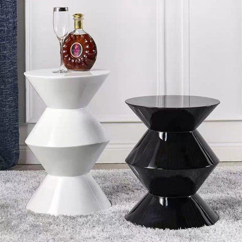 European-style modern movable small coffee table round home living room net red glass steel two or three sections hourglass shape side table