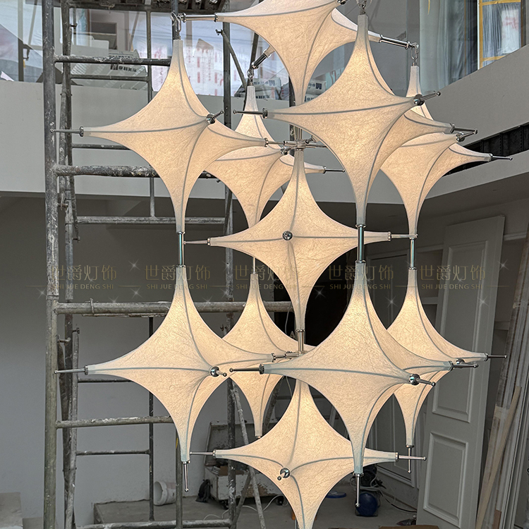 Designer Silk Lamp Star Villa Open-Air Living Room Staircase Hotel Homestay Wabi-Sabi Style Cafe Art Chandelier