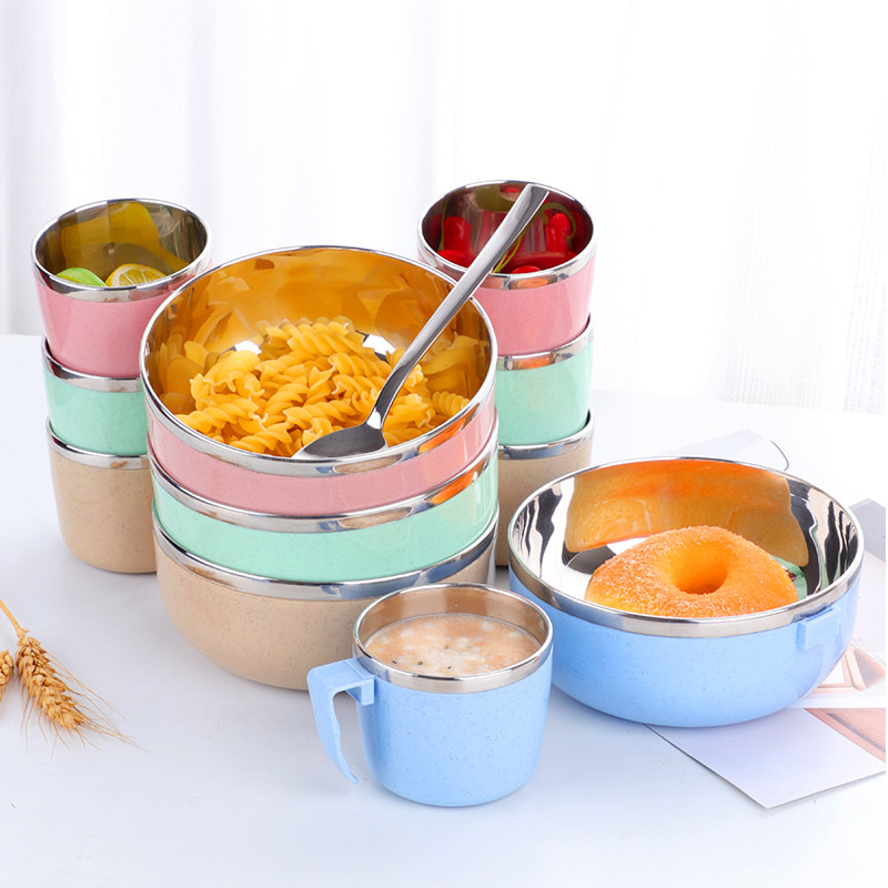 304 stainless steel Mickey Children's Bowl Creative anti - fall cute cartoon elementary school students eat tableware