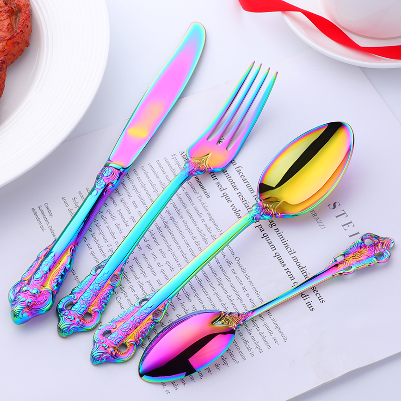 304 stainless steel knife and fork spoon suit court steak knife and fork spoon high - grade court relief hotel West tableware