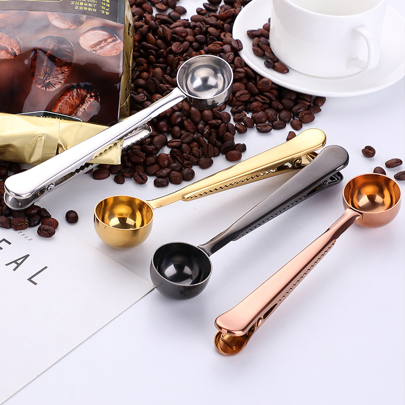 Stainless steel titanium plated with one spoon coffee milk powder packaging sealed clamps teaspoon ice cream spoon