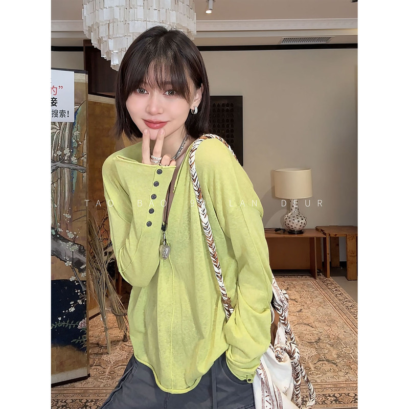 Mama Zai [Spring Mist Yarn] Thin Sunscreen Outerwear Loose Lightweight Long-Sleeve Knit Top