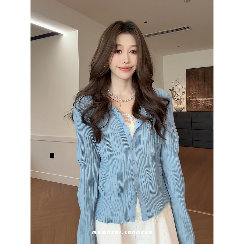 2026 Autumn New Style [Clock Tower Morning Light] Sheep Wool Lazy Style Wrinkled Texture Loose Slimming Knit Sweater for Women