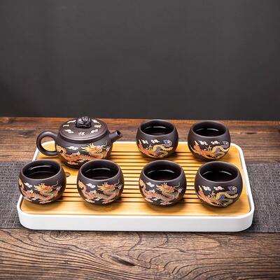 The heat-changing purple clay teapot, Fengming teapot, Gongfu tea set, household tea brewing teapot, Longfeng Chengxiang teapot, semi-handmade tea brewing utensils