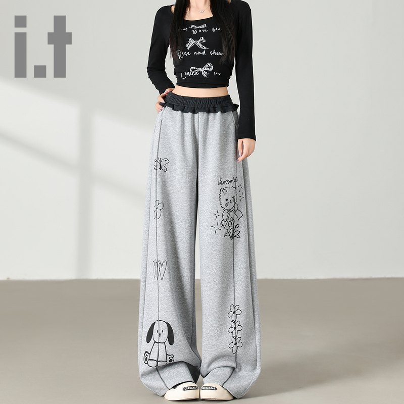 It:Chocoolate Graffiti Puppy Simple Versatile Casual Pants Women's Spring and Autumn Elastic Waist Sports Long Pants It:Chocoolate Graffiti Puppy Simple Versatile Casual Pants Women's Spring and Autumn Elastic Waist Sports Long Pants