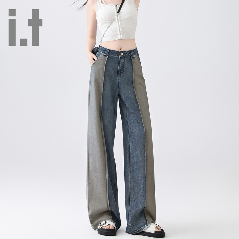 It Ccaabb Retro Design Straight-Leg Jeans for Women 2026 Spring and Autumn New Casual Loose Patchwork Long Pants