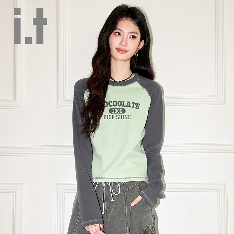 Chocoolate Patchwork Stylish Versatile Comfortable Long-Sleeve T-Shirt for Women, New Spring and Autumn Raglan Sleeve Slimming Top