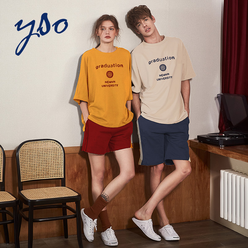 yso couple pajamas summer cotton pajamas men's suit short sleeve summer thin home clothes