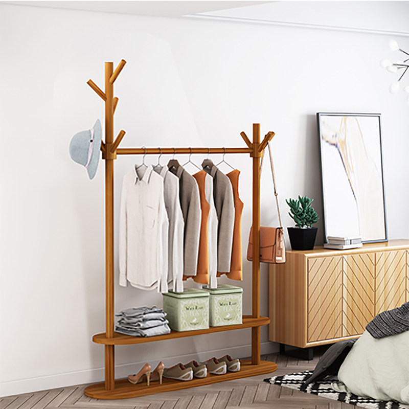 Nordic simple hanging rack bedroom solid wood floor double rod creative cloak frame easy add coarse clothes hanger