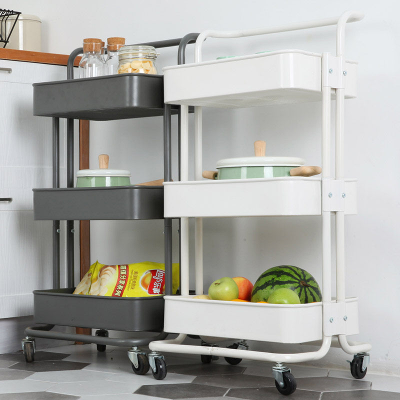 Kitchen rack household trolley movable wheeled vegetable rack living room storage rack net red rack trolley