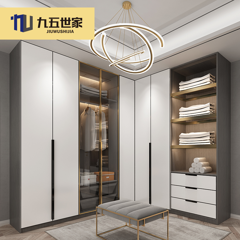 Whole house custom wardrobe integral cloakroom baby rabbit luxury bedroom furniture corner cabinet EGGER board Shanghai factory