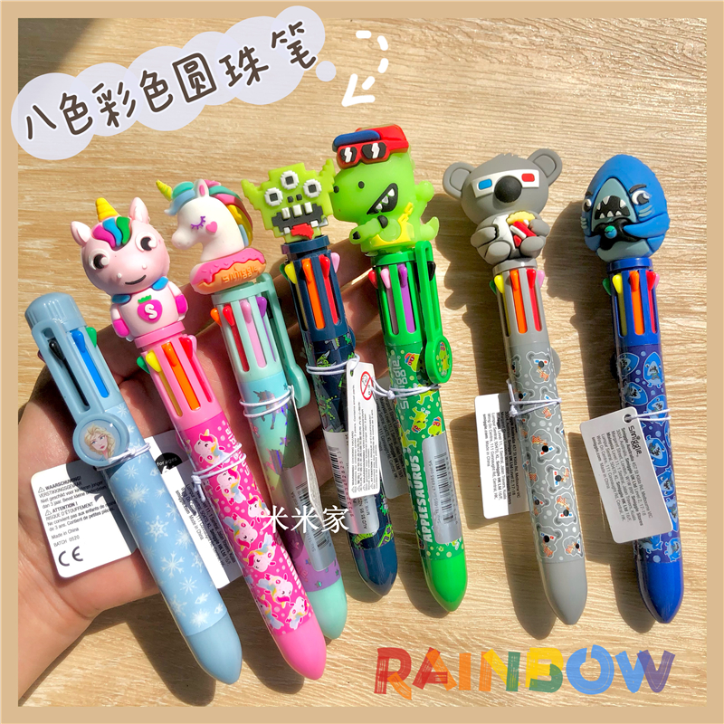 smiggle Cartoon Unicorn Dinosaur Koala Shark Color 8 Color Write Ball Notes for Children Gift