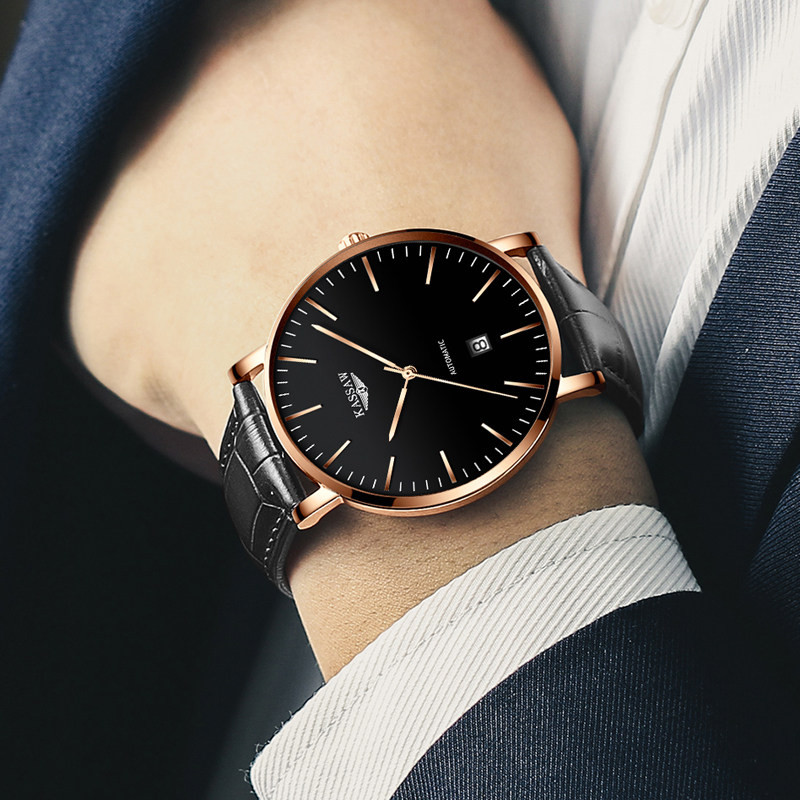 Swiss brand-name watch men's hollow mechanical watch automatic ultra-thin men's watch real belt Big Dial watch