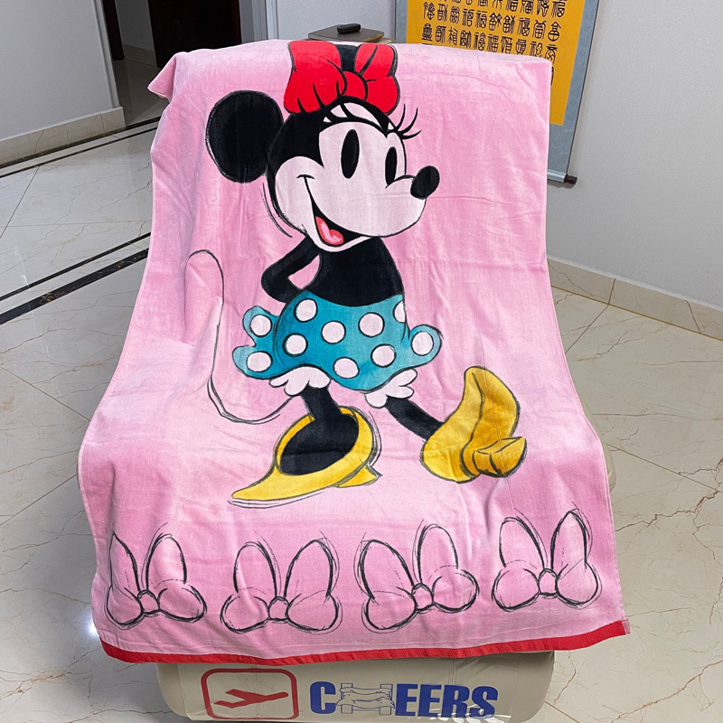 Exported to Europe and the United States, Children's Pure Cotton Bath Towel, Large Minnie Design 86*160cm, Thick, Soft, and Absorbent