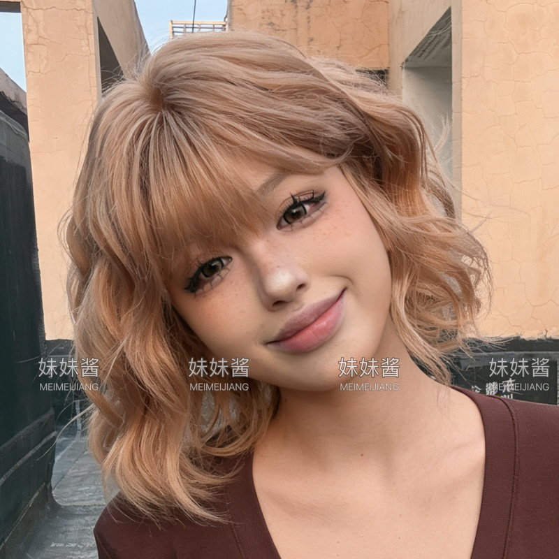Short Curly Wig with Wool Curls for Women, Lazy Curls, Fashionable Lolita Short Curly Sweet Full Wig