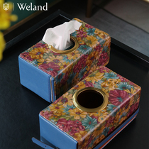 WELAND retro French leather Blues drawing paper box home living room bedroom washing toilet light luxury tissue box