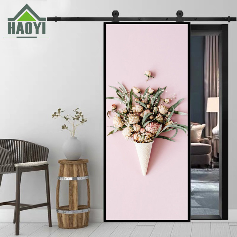 Color carved door custom sticker door barn door graffiti door solid wood composite paint hanging wheel door custom door