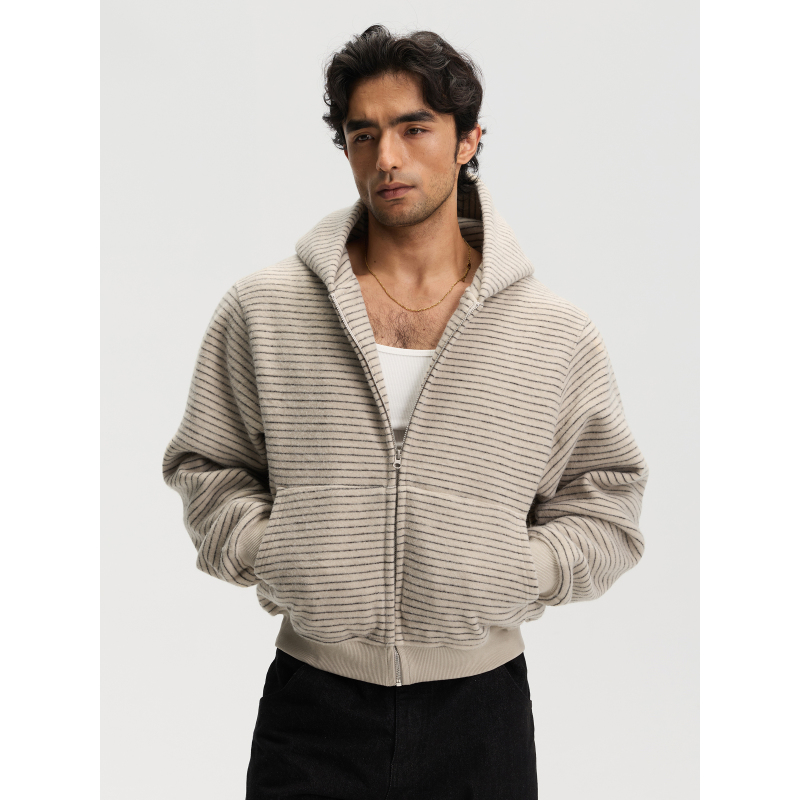 Day Ny Striped Fleece Hooded Sweatshirt Jacket Couple American Retro Short Wide Slim Fit Top Hoodie Day Ny Striped Fleece Hooded Sweatshirt Jacket Couple American Retro Short Wide Slim Fit Top Hoodie
