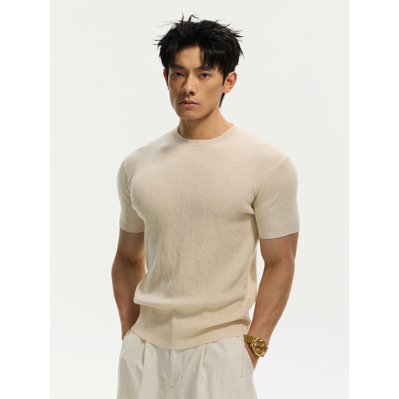 Day Ny Mulberry Silk Wool Blend Old Money Style Short-Sleeved Men's Retro Casual Workwear Textured Regular Shoulder T-Shirt