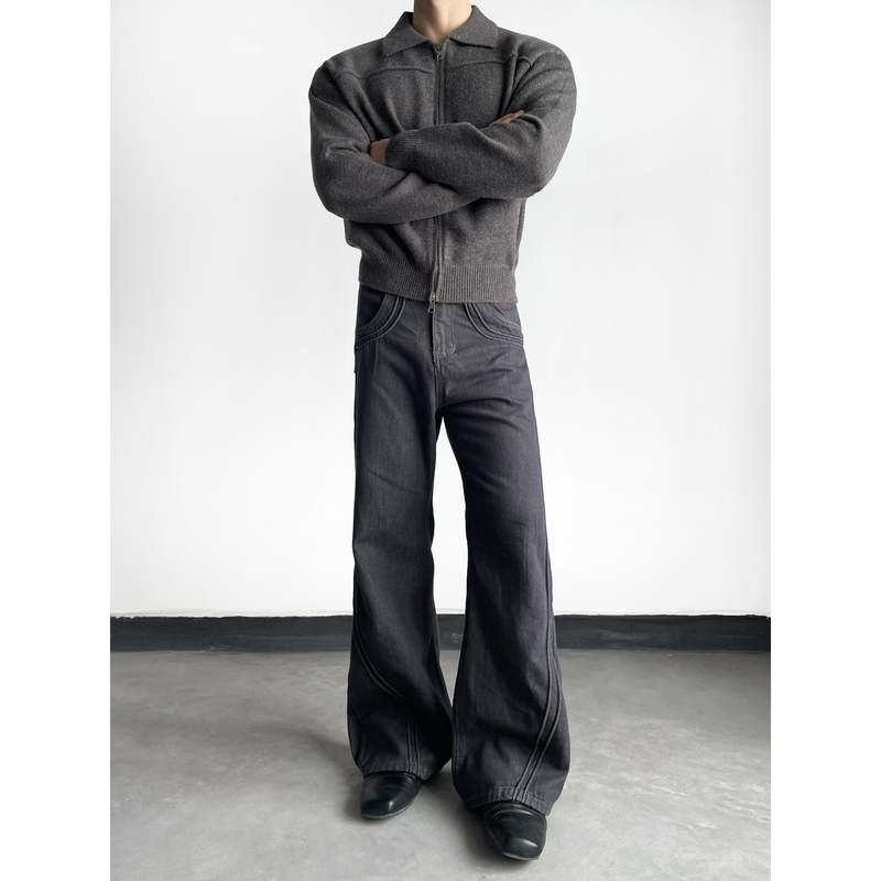 Day Ny Vintage Washed Deconstructed Jeans Loose American Style Wide-Leg Flared Pants Unisex Straight Pants Trendy