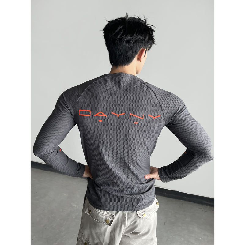 Day Ny Honeycomb Mesh Sports Casual Fitness Long-Sleeve Men's Slim-Fit Muscular American-Style Raglan Sleeve Base Layer Shirt