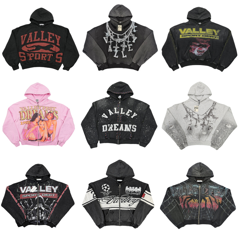 Vale Valley American High Street Letter Print Retro Washed Distressed Terry Hooded Sweatshirt Cardigan Vale Valley American High Street Letter Print Retro Washed Distressed Terry Hooded Sweatshirt Cardigan