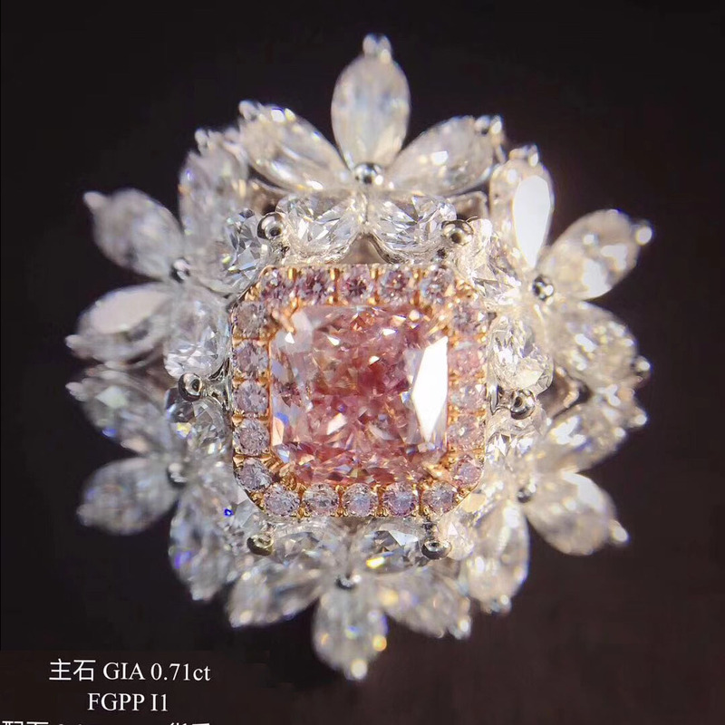 Pink Diamond Ring and Pendant Dual-Use Model, 71-Point Radiant-Shaped Pink Diamond Ring, 18K Gold with 2.17Ct Diamond Necklace Pink Diamond Ring and Pendant Dual-Use Model, 71-Point Radiant-Shaped Pink Diamond Ring, 18K Gold with 2.17Ct Diamond Necklace