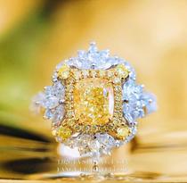 Yellow diamond ring female 1 02Ct cushion shaped yellow diamond ring 18K gold inlay diamond can be customized GIA bare stone