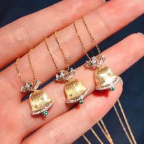 18K gold platinum color separation small Bell pendant brushed craft diamond emerald pendant