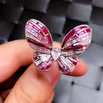 Drop-shaped diamond ring with ruby ring 18K gold inlaid diamond gemstone butterfly ring female