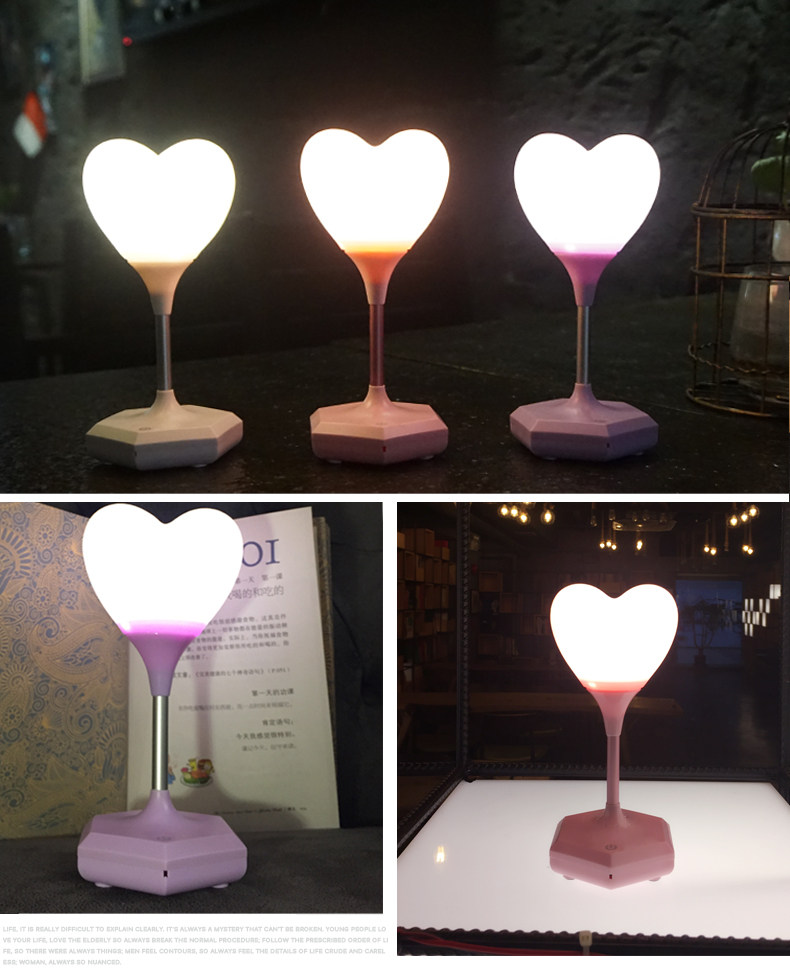Creative Heart-shaped Small Night Light Love Romantic Atmosphere Silicone Light New Product USB Touch Dimming Light Bedroom Bedlamp