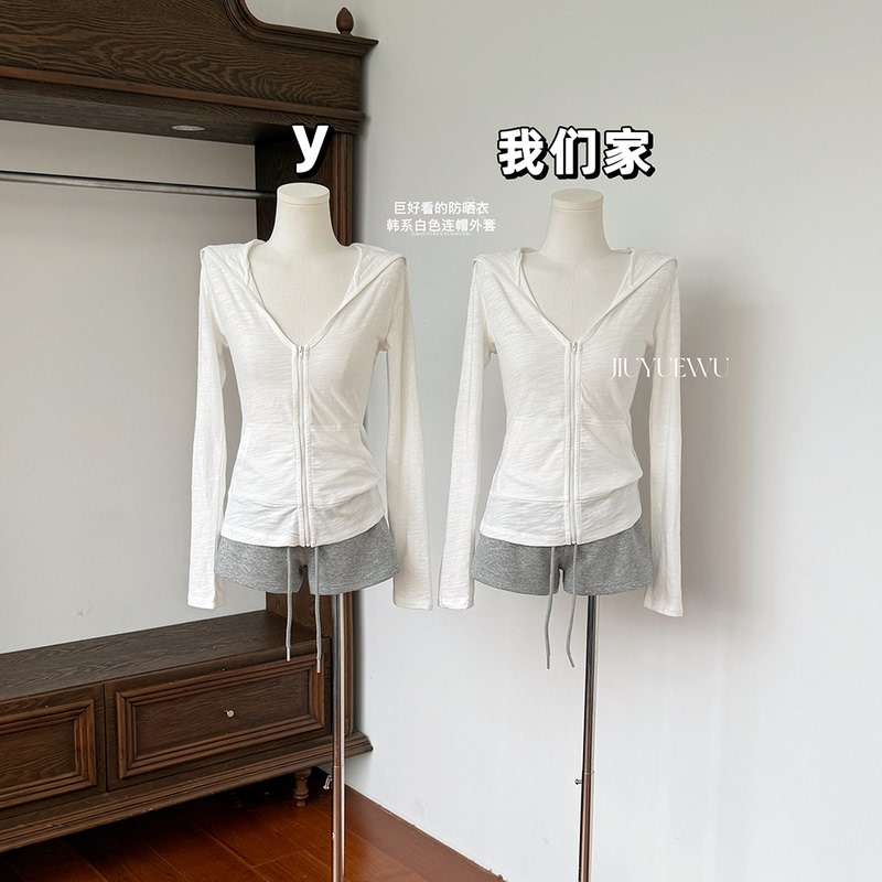 Jiuyuewu's Super Stylish Sun Protection Clothing for Women, 2026 New Model, This Year's Popular Hot Item, Summer Korean Style White Hooded Jacket