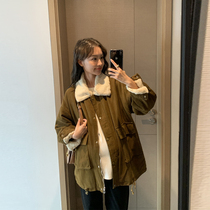 Lamb velvet work jacket ~ maternity wear winter Korean fashion brand retro jacket American casual plus velvet cardigan trend